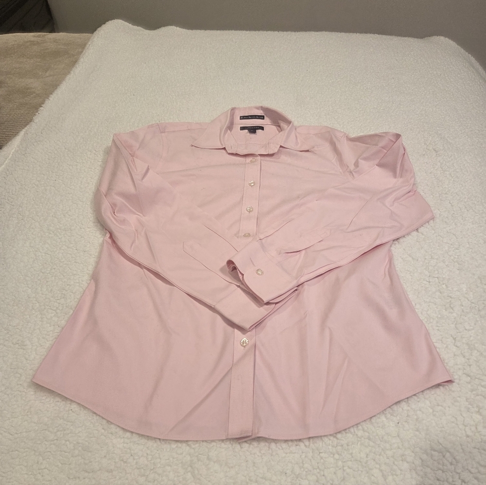 Lands End Non-iron Pinpoit Oxfort Baby  Pink Button-Up Shirt Sz 8